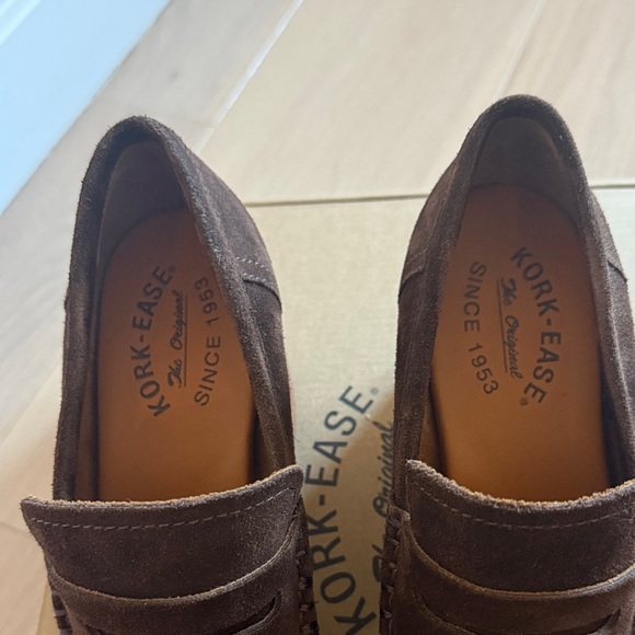 Kork-Ease Dark Brown Suede Block Heel Loafers - Picture 2 of 7